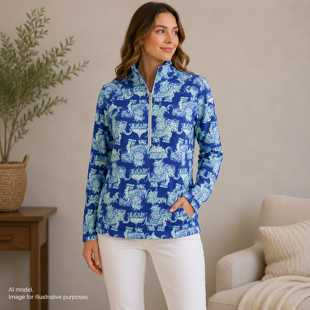 Lilly Pulitzer Pullover Womens S Blue Indigo Skipper Popover Elephant Joy Ride